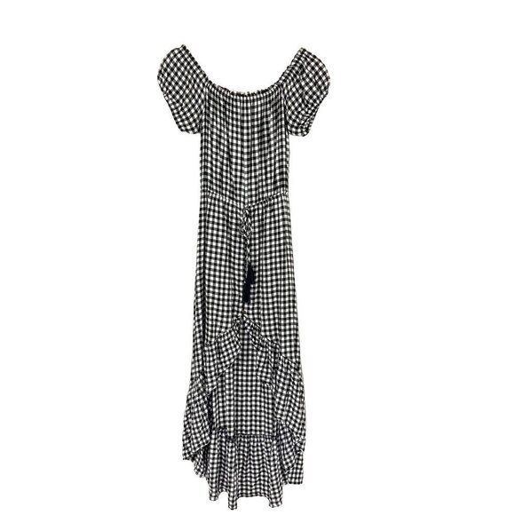 Peach Love Dress Women Small Black/White Peasant Maxi Gingham Low and High - Picture 1 of 6